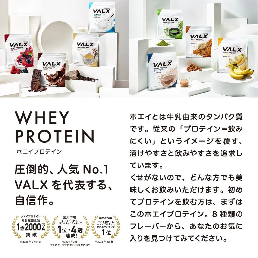 WHEY PROTEIN 圧倒的、人気NO.1 VALXを代表する、自信作。